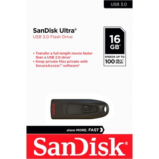 ภาพขนาดย่อของภาพหน้าปกสินค้าSanDisk Ultra USB 3.0 16GB, USB3.0,อ่าน 100MB/s (SDCZ48-016G-U46, Black) จากร้าน sandisk_thailand_officialshop บน Shopee