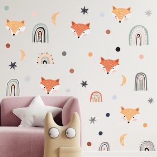 【Zooyoo】Cartoon Fox Rainbow สติ๊กเกอร์ติดผนังทางเข้าห้องนอนเด็กพื้นหลังกำแพงบ้าน Beautify Wall Stickers