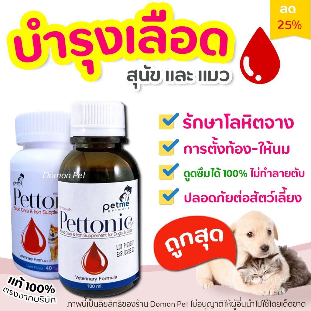 บำรุงเลือด-ดูดซึมได้-100-pettonic-plus-อาหารเสริม-วิตามินบำรุงเลือด-ชนิดน้ำ-และ-เม็ด-สำหรับสุนัขและแมว-กลิ่นเนื้อ