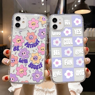 เคสโทรศัพท์มือถือ ซิลิโคนนุ่ม ใส ลายตารางหมากรุก ดอกไม้สีม่วง สําหรับ OPPO A15 A15S A16 A16S A35 A7 A5 A9 A93 A94 A95 A53 2020 A92 A72 A52 A54 A59 A74 A83 A37 A11X
