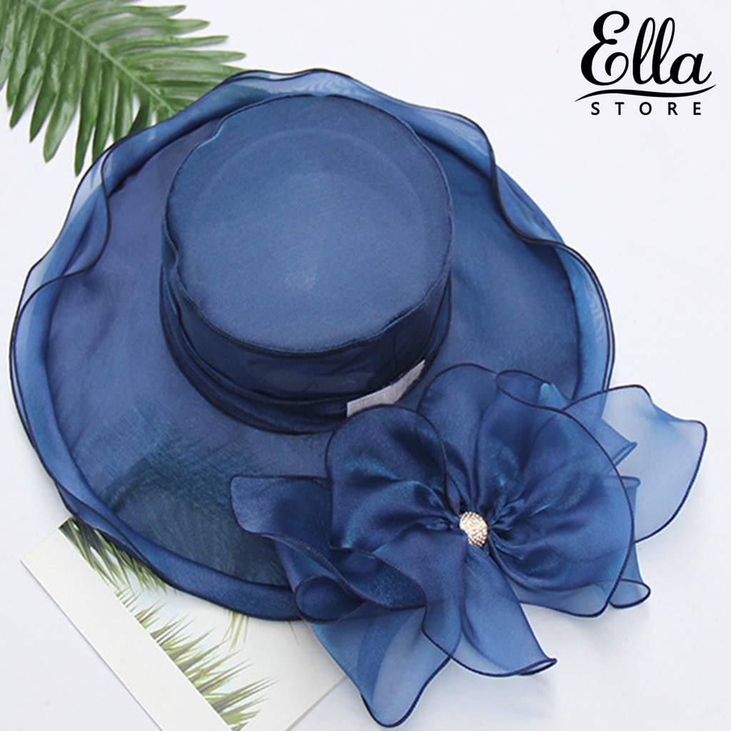 ellastore123-หมวกปีกกว้าง-ประดับพลอยเทียม-ลายดอกไม้-สําหรับผู้หญิง-งานแต่งงาน