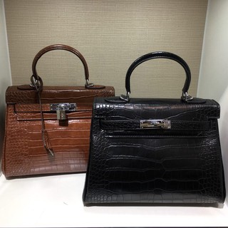 เช็คก่อนสั่ง kelly หนัง PU พรีเมี่ยม ปั้มลาย croco เนื้อเเมท 28cm