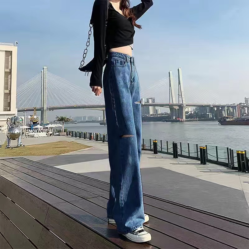 ภาพสินค้ามีไซส์ S-2XL กางเกงยีนส์ เอวสูง ขาบานแบบขาดๆ สไตล์เกาหลี กางเกงยีนส์ขายาว สวยๆเก๋ๆ 522 จากร้าน yuan168138 บน Shopee ภาพที่ 4