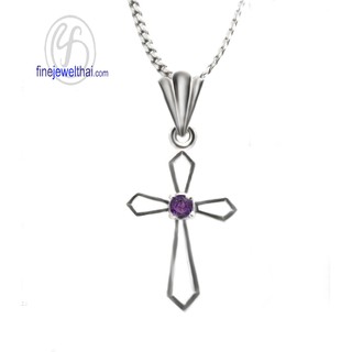 Finejewelthai จี้อะเมทิสต์-จี้พลอย-จี้ไม้กางเขน-พลอยประจำเดือน/ Amethyst-Silver925-Pendent - P1021amt