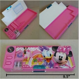 กล่องดินสอแม่เหล็กเปิดได้ 2 ด้าน มีเหลากบในตัว มินนี่เม้าส์ Minnie mouse ขนาด 9.5x3.5 นิ้ว