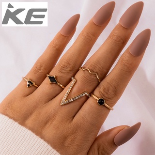 Jewelry Vintage Black Drip Wave V Ring Set of 5 for girls for women low price