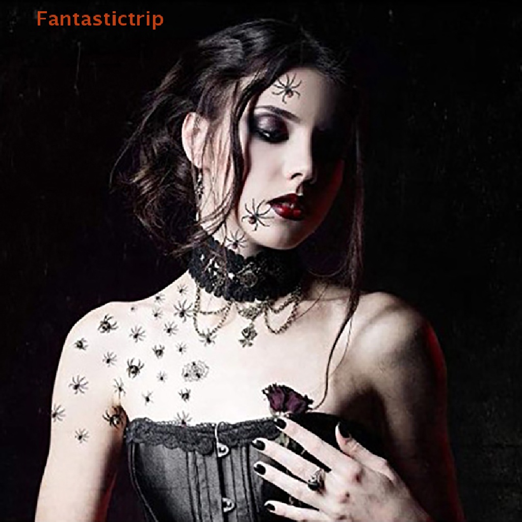 fantastictrip-สติกเกอร์รอยสักชั่วคราว-ลายฮาโลวีน-แวมไพร์-แมงมุม-เลือด-รอยแผลเป็น-10-แผ่น