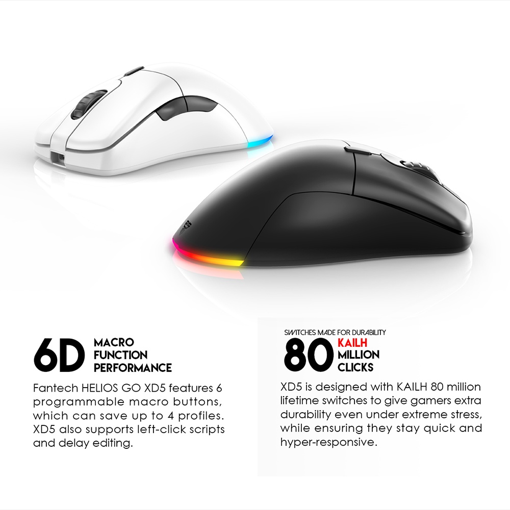 ภาพสินค้าFANTECH รุ่น XD5 HELIOS GO Pro Wireless 2.4 HGz Macro GAMING Mouse เมาส์เกมมิ่ง เมาส์ไร้สาย ไร้ดีเลย์ พร้อม feet mouse จากร้าน gadgetvilla บน Shopee ภาพที่ 5