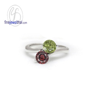 Finejewelthai-แหวนโกเมน-แหวนเพอริดอท-แหวนเงินแท้-แหวนพลอย-พลอยประจำเดือนเกิด-Garnet-Peridot-Silver-Ring-R1045gm-pd