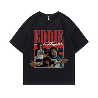 คอตต้อนคอกลมเสื้อยืดคอกลมใหม่ เสื้อยืดผ้าฝ้าย 100% พิมพ์ลายกราฟฟิค Stranger Things 4 Eddie Munson Harajuku แนวสตรีท เหมา