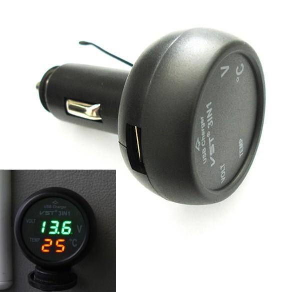 ภาพหน้าปกสินค้า3in1 Digital Voltmeter 12/24V Cigarette Lighter ที่ชาร์จในรถ