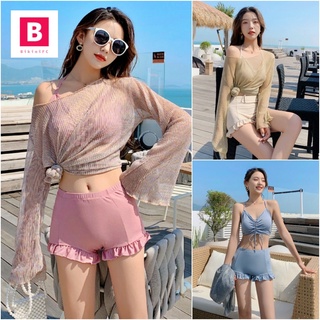 BikiniFC🧸SB112 มี 8 สี ชุดว่ายน้ำบิกินี เซ็ท3ชิ้น พร้อมเสื้อคลุมแขนยาวซีทรู บรามีฟองน้ำเสริม