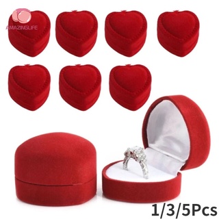 กล่องกํามะหยี่ รูปหัวใจ สีแดง สําหรับใส่เครื่องประดับ แหวน 1 3 5 ชิ้น