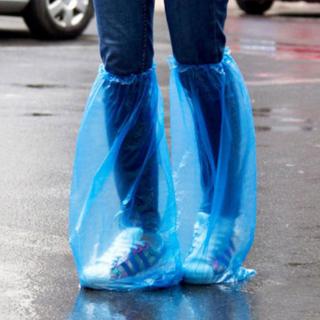 1Pair Durable Waterproof Thick Plastic Disposable Rain Shoe Covers High-Top Boot