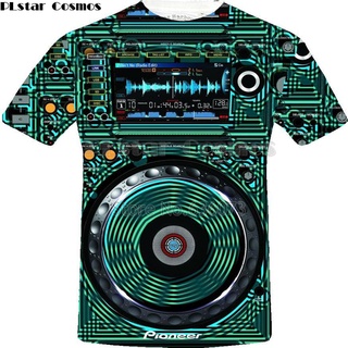 เสื้อยืดลําลอง แขนสั้น พิมพ์ลาย DJ controller 3D สําหรับผู้ชาย แขนสั้น คอกลม พิมพ์ลาย Rock DJ disco player DJ LED 05