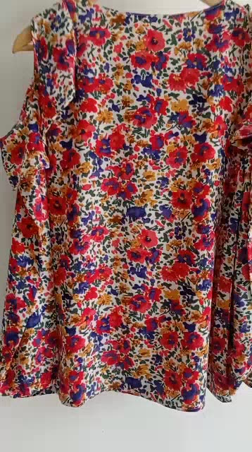 รหัส-ส275-เสื้ออก42นิ้ว-ผ้าหางกระรอกสีครีม-เว้าไหล่-พิมพ์ลายภาพวาดดอกไม้-เสื้อสีสันสดใส-เสื้อผ้าแฟชั่น