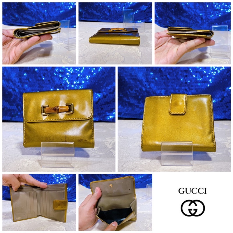 gucci-bamboo-gold-patent-leather-short-wallet-แท้