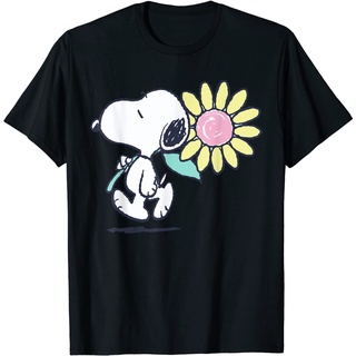 เสื้อยืดวินเทจ100%cotton เสื้อยืดคอวีผู้ชาย Peanuts Snoopy Pink Daisy Flower T-Shirt men เสื้อ ยืด ผู้ชาย คอกลม โอเวอร์