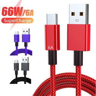 66w 6A USB Type C สายชาร์จเร็วมาก / สายเคเบิลข้อมูลไนลอนถัก ที่ทนทาน สําหรับสมาร์ทโฟนทุกรุ่น