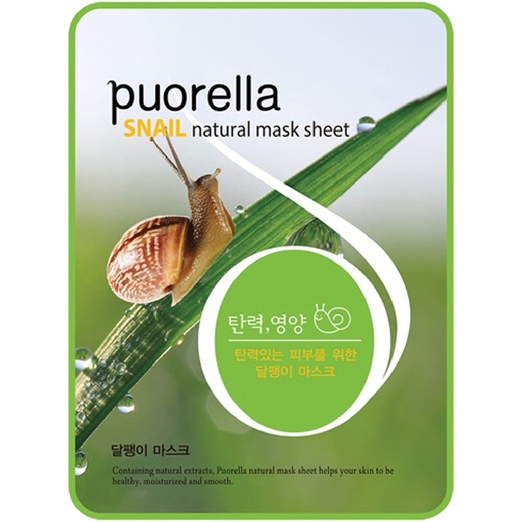 puorella-snail-natural-mask-sheet-มาสก์หน้าที่ในการฟื้นฟูผิวใหม่-ช่วยคืนโครงสร้างของผิว-ช่วยลดริ้วรอย-นำเข้าจากเกาหลี