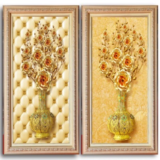 กรอบรูปมงคลตกแต่งบ้านรูปแจกกันดอกไม้สีทองเสริมบารมีดูดทรัพย์โชคลาภเชต2กรอบ(ขนาด30×60cm)