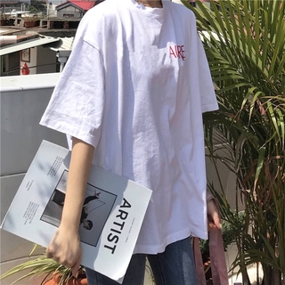 ผ้าฝ้ายสไตล์เกาหลีแขนสั้นTเสื้อยืดผู้หญิง ฮาราจูกุbfลมครึ่งแขนเสื้อสีขาวแขนสั้น คอลูกเรือแบบหลวมTเสื้อยืด