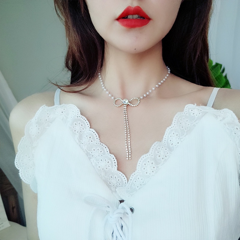 เครื่องประดับ-สร้อยคอ-สายโซ่-ประดับโบว์-และเพชร-เข้ากับทุกการแต่งกาย-แฟชั่นแฟรี่-สไตล์เกาหลี-สําหรับผู้หญิง