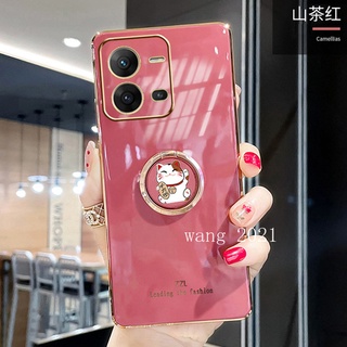 In Stock Soft Case VIVO V25 V25e V25 Pro 5G Y35 2022 เคส Candy Color Phone Case with Lucky Cat Finger Ring New Design Casing เคสโทรศัพท์