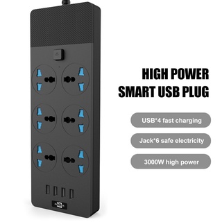 Tenco T12ปลั๊กไฟ มี 6 ช่อง AC Socketและ ช่องชาร์จ USB 4 Port สายยาว 2 เมตร กำลังสูงสุด 3000W-16A