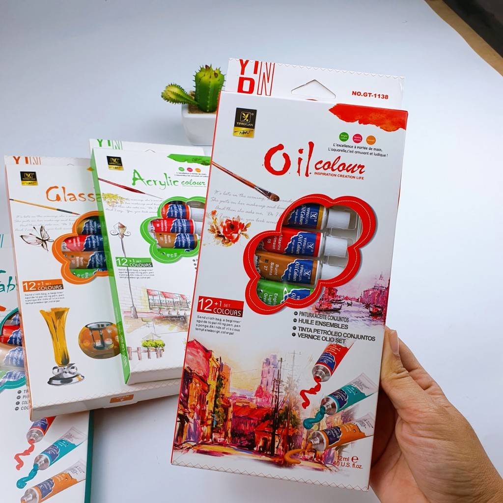 ชุดสี-12-1set-colours-สีน้ำมัน-สีอะคิริค-สีเพ้นท์แก้ว-สีเพ้นท์เสื้อ-12-ml-แถม-พู่กัน-สีสวยสีสด-ชุดใหญ่-จำนวน1ชุด