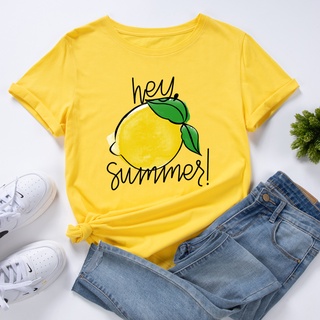 【100% cotton】เสื้อยืดคอกลม แขนสั้น ผ้าฝ้าย พิมพ์ลายกราฟฟิคเลม่อน น่ารัก แฟชั่นฤดูร้อน สําหรับผู้หญิง