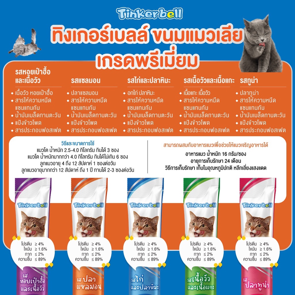 แพ็ค-50-ซอง-แถม-10-ซอง-tinkerbell-ขนมแมวเลีย-16g-มีให้เลือก-5-รส