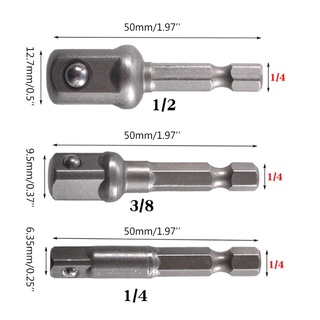 ชุดอะแดปเตอร์ซ็อกเก็ตสว่านไฟฟ้า 1/4" 3/8" 1/2" Impact Driver 3 ชิ้น / ชุด