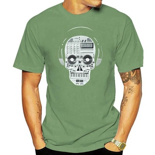 เสื้อยืดผ้าฝ้ายพรีเมี่ยม เสื้อยืดผ้าฝ้าย Music Life Man XL DJ Skull Digital Party Punk Club เทรนด์ชิปจานเสียง