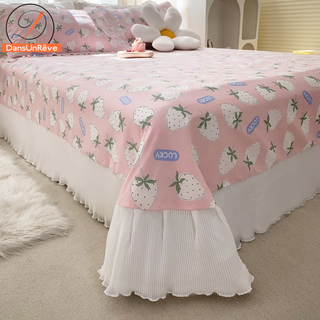 ผ้าคลุมเตียง ผ้าปูที่นอน ผ้าฝ้าย ลายดอกไม้ ลูกไม้ สีชมพู สําหรับเตียงเดี่ยว คู่ ควีนไซซ์ คิงไซซ์