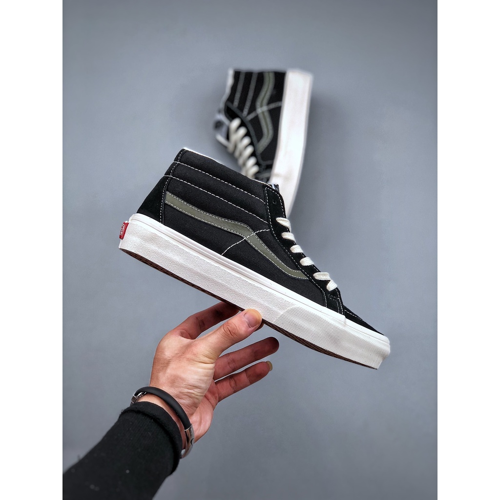 vans-sk8-mid-mid-olive-green-side-stripe-classic-รองเท้าผ้าใบลําลอง-สีดํา-เหมาะกับการเล่นสเก็ตบอร์ด-1689