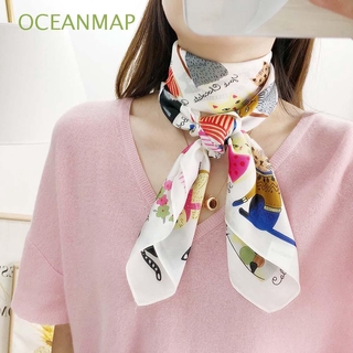 สินค้า Oceanmap ผ้าพันคอแฟชั่นสําหรับสตรีผ้าไหมซาตินพิมพ์ลายแมวหลากสีสัน