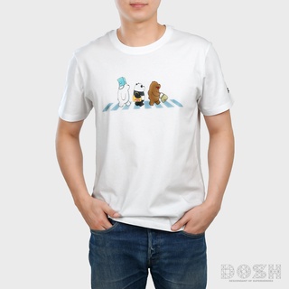 เสื้อยืดผ้าฝ้ายHH DOSH:We Bare bearsเสื้อยืดคอกลมแขนสั้นผู้ชาย สีขาว สินค้าลิขสิทธิ์ รุ่นDBBMT5003-WH คอกลมเสื้อยืดL XL