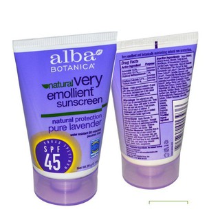 Alba Botanica, Very Emollient Sunscreen, SPF 45, Pure Lavender, 1 oz (28 g)