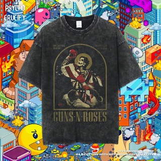 เสื้อยืดโอเวอร์ไซส์เสื้อยืด ขนาดใหญ่ พิมพ์ลาย Psycho Crucify "Guns N Roses" | หินล้างทําความสะอาด | เสื้อยืด ขนาดใหญ่ |