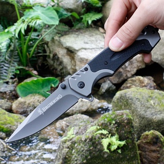 Browning มีดพับพกพา มีดเดินป่า ขนาด 23cm 2CR13 ด้ามG10กันลื่น มีระบบดีดใบมีด outdoor knife