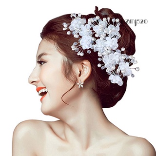 【AG】1Pc Flower Faux Pearl Wedding Hair Pin Headwear White Hair Clip Bride Jewelry