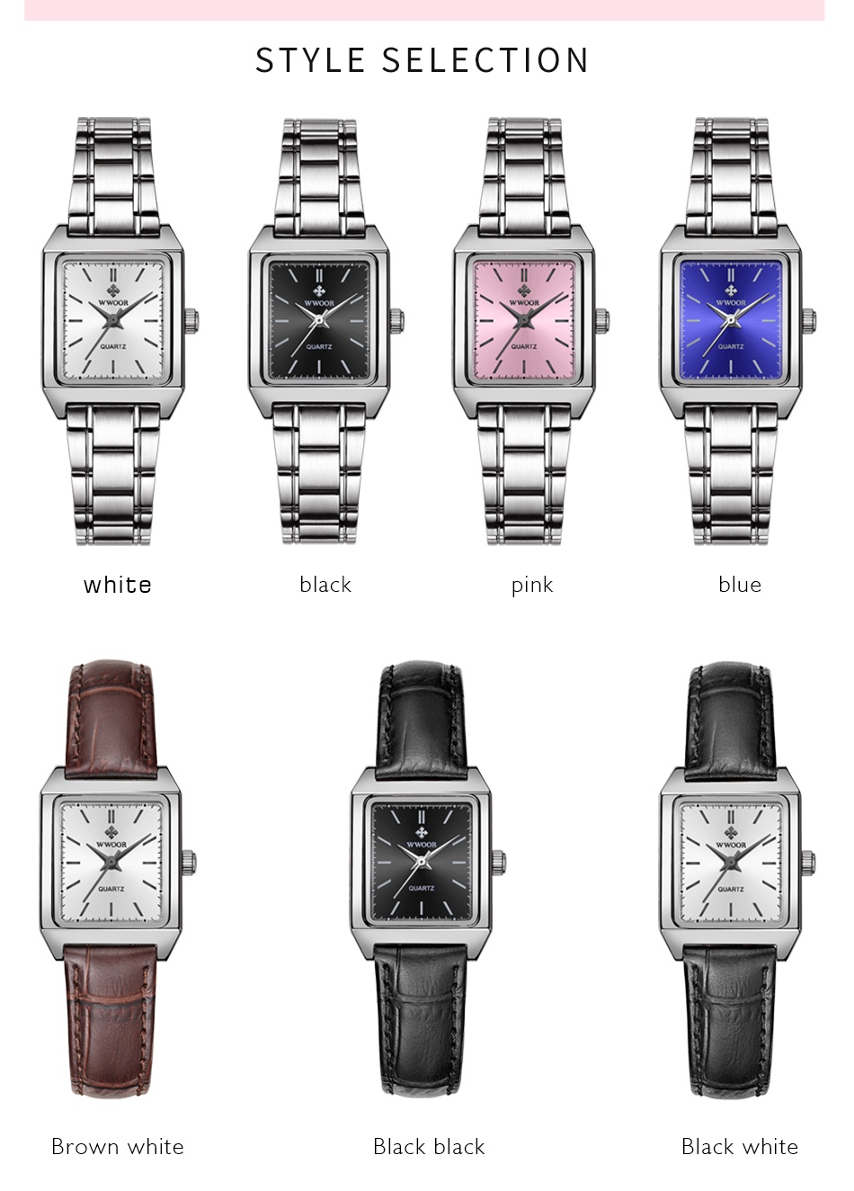 ภาพประกอบของ WWOOR นาฬิกาข้อมือ สเตนเลส กันน้ำ ทรงสี่เหลี่ยมผืนผ้า แบบเรียบ สำหรับผู้หญิง 8850
