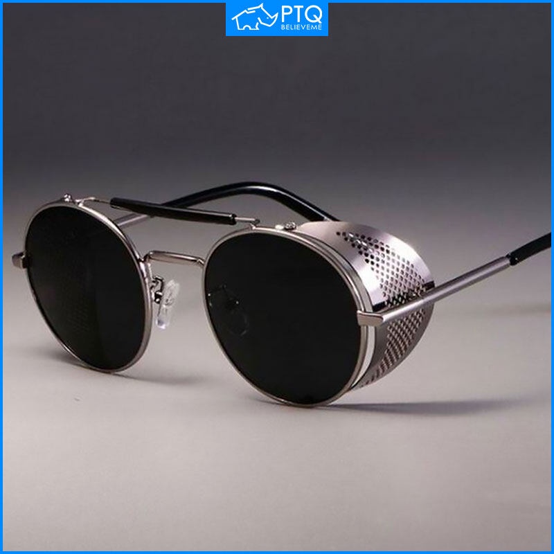 Ptq Steampunk แว่นตากันแดด ทรงกลม สไตล์วินเทจ โกธิค พังก์ สําหรับผู้ชาย
