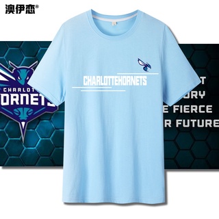 เสื้อยืดโอเวอร์ไซส์อเมริกันบาสเกตบอล Hornets ชุดฝึกซ้อมแฟนที่ระลึกผ้าฝ้ายแขนสั้นเสื้อยืดลำลองกีฬาครึ่งแขนฤดูร้อนS-4XL