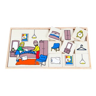 0662ของเล่น, ของเล่นเสริมพัฒนาการ, ของเล่นเด็ก, ของเล่นไม้,สื่อการสอนเด็กอนุบาล เกมวัดทักษะ ด้านเหตุผลห้องครัว-ห้องนอน