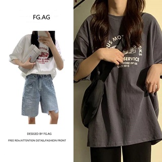 เสื้อยืดไซส์ใหญ่คอกรมผู้หญิง oversize แขนสั้นสไตล์เกาหลี เสื้อผ้าแฟชั่นวัยรุ่นน่ารัก เสื้อโอเวอร์ไซส์สกรีนลายวินเทจ xxl