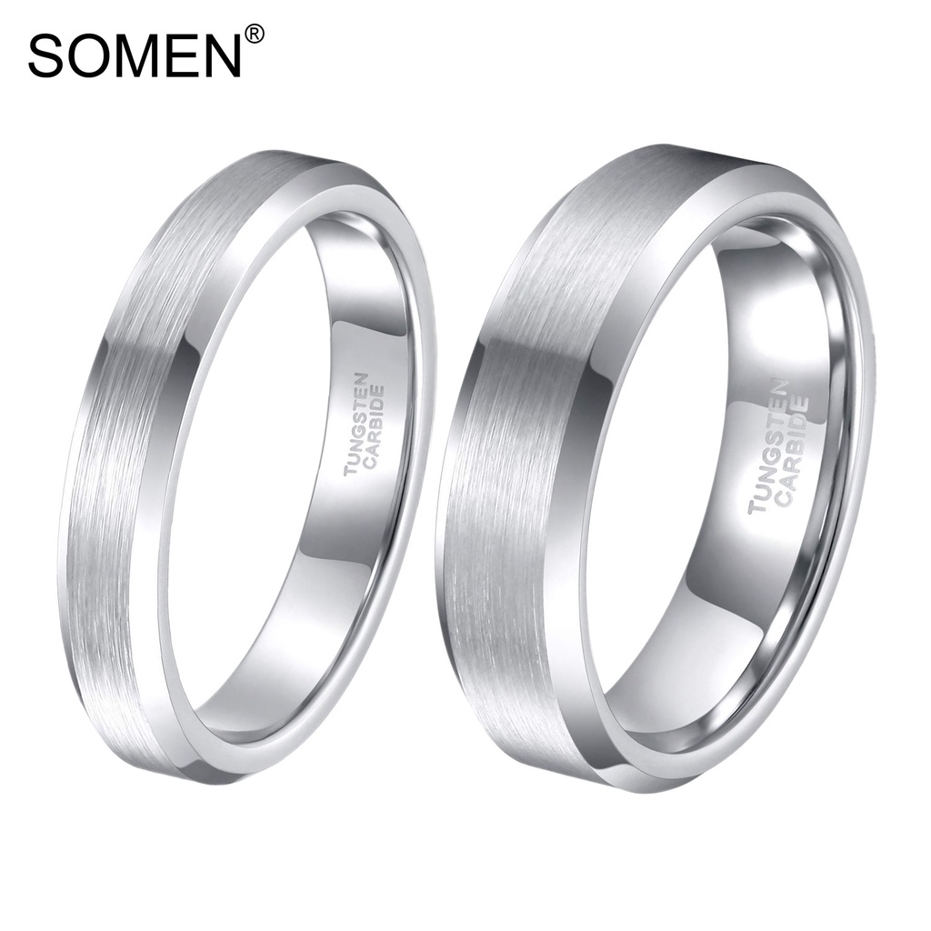 ภาพหน้าปกสินค้าSomen แหวนทังสเตนคาร์ไบด์ 4 มม. 6 มม. สีเงิน สําหรับผู้ชาย ผู้หญิง ไซซ์ 4-15