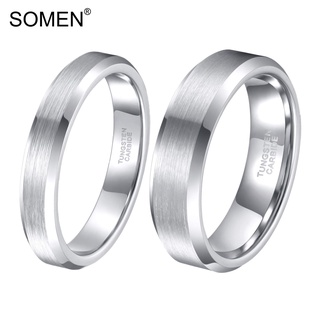 สินค้า Somen แหวนทังสเตนคาร์ไบด์ 4 มม. 6 มม. สีเงิน สําหรับผู้ชาย ผู้หญิง ไซซ์ 4-15