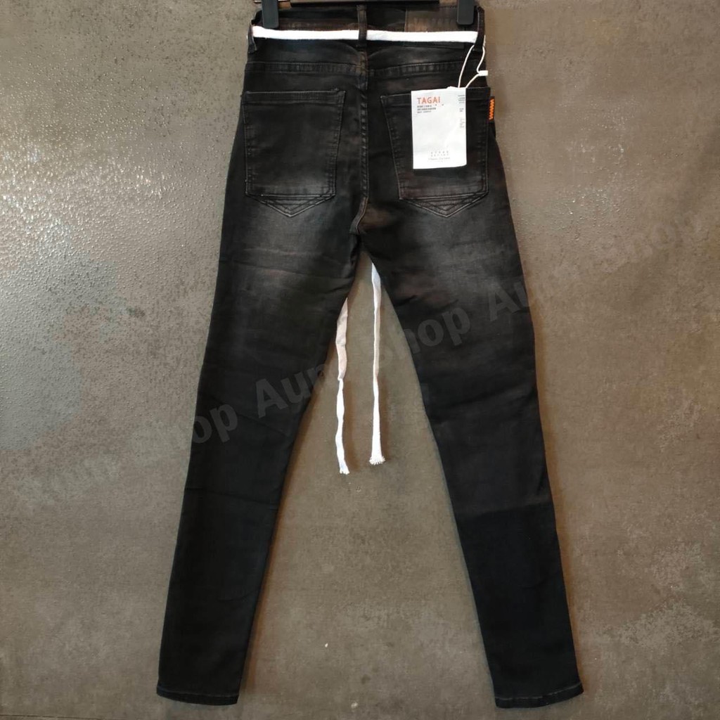 เหลือ1-040-ใช้โค้ดjulinc30-กางเกงยีนส์ขาเดฟ-สีดำ-คาดสีดำ
